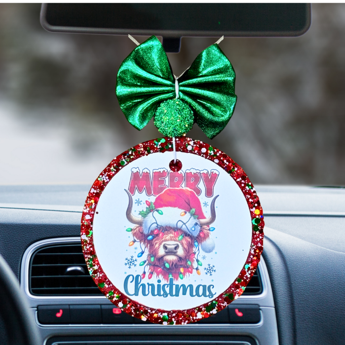 Highland Cow Christmas Car Freshener | Merry Christmas Fluffy Cow