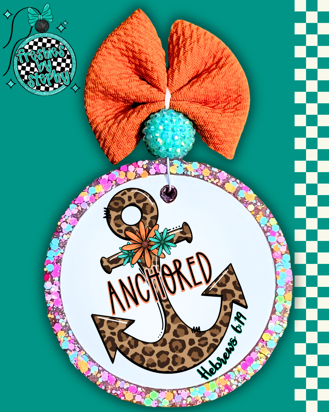 Anchored Leopard Christian Car Freshie – Hebrews 6:19 Faith Air Freshener Gift