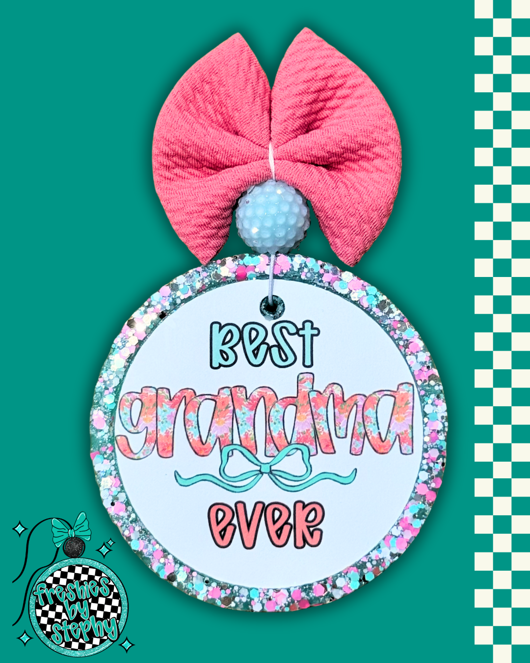 Best Grandma Ever Car Freshie - Floral Bow Handmade Air Freshener