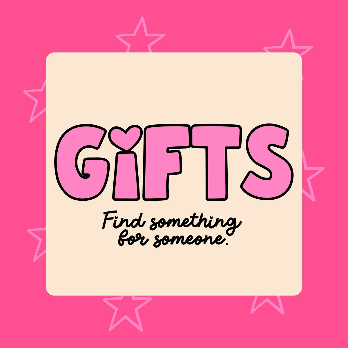 Black line-art gift box with a bow and sparkles representing Freshies gifts