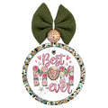 Best Mom Ever pink floral design with green background.