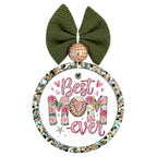 Best Mom Ever pink floral design with green background.