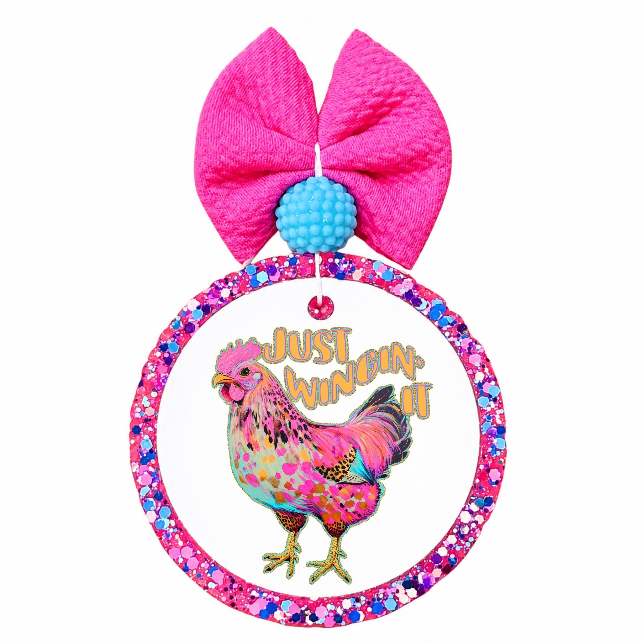 Just Wingin' It colorful chicken graphic.
