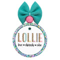 Lollie lettering with leopard accents and the words love, cherish, care.