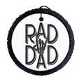 Rad Dad black typography design with a rock hand skeleton graphic.