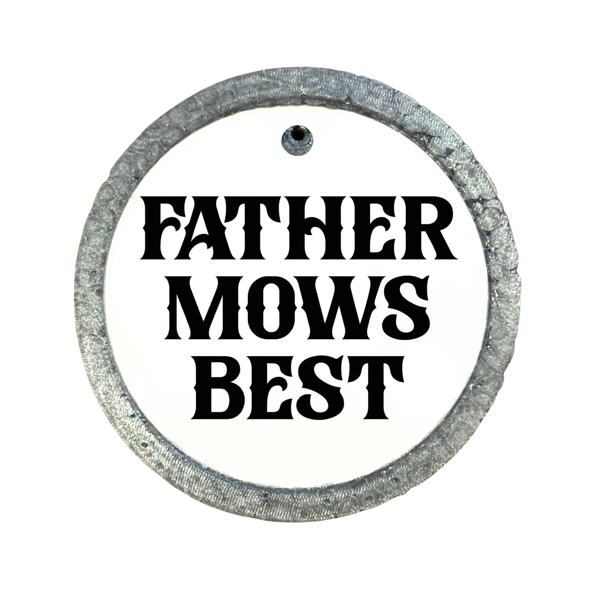 Father Mows Best bold black typography design.