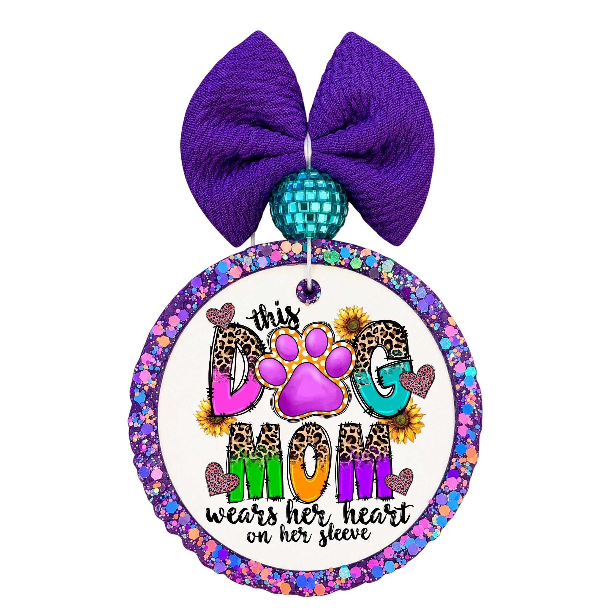 This Dog Mom Wears Her Heart on Her Sleeve colorful paw print design.