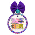 Dog Mom design with colorful paw print and phrases including messy, loud and loved.
