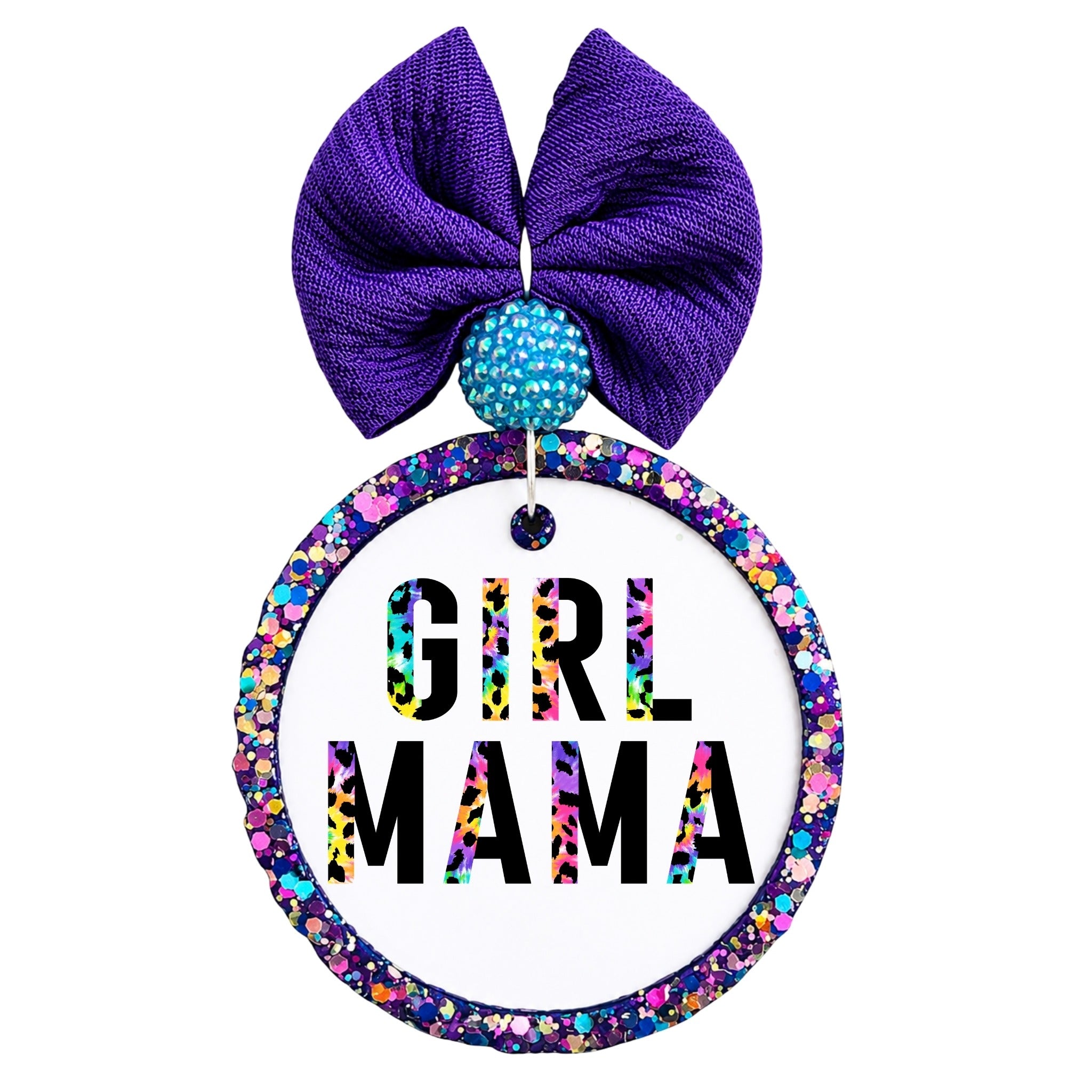 Girl Mama neon multicolor leopard print typography design.