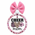 Cheer Mom design with leopard print heart, pink pom and megaphone.