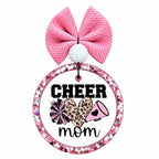 Cheer Mom design with leopard print heart, pink pom and megaphone.
