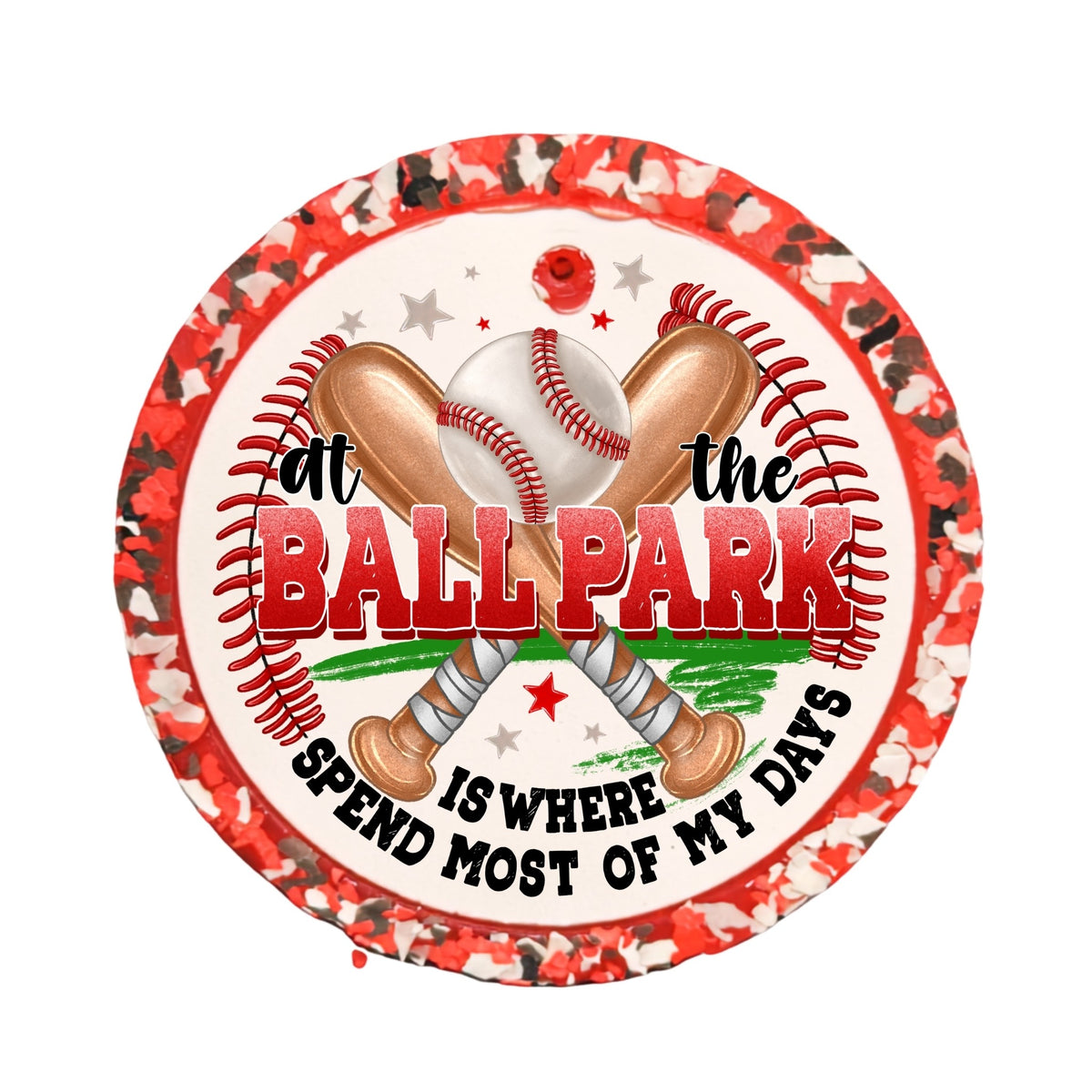 At the Ballpark Is Where I Spend Most of My Days baseball design with crossed bats and ball.
