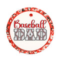 Baseball Dad design with red script and baseball stitch lettering.