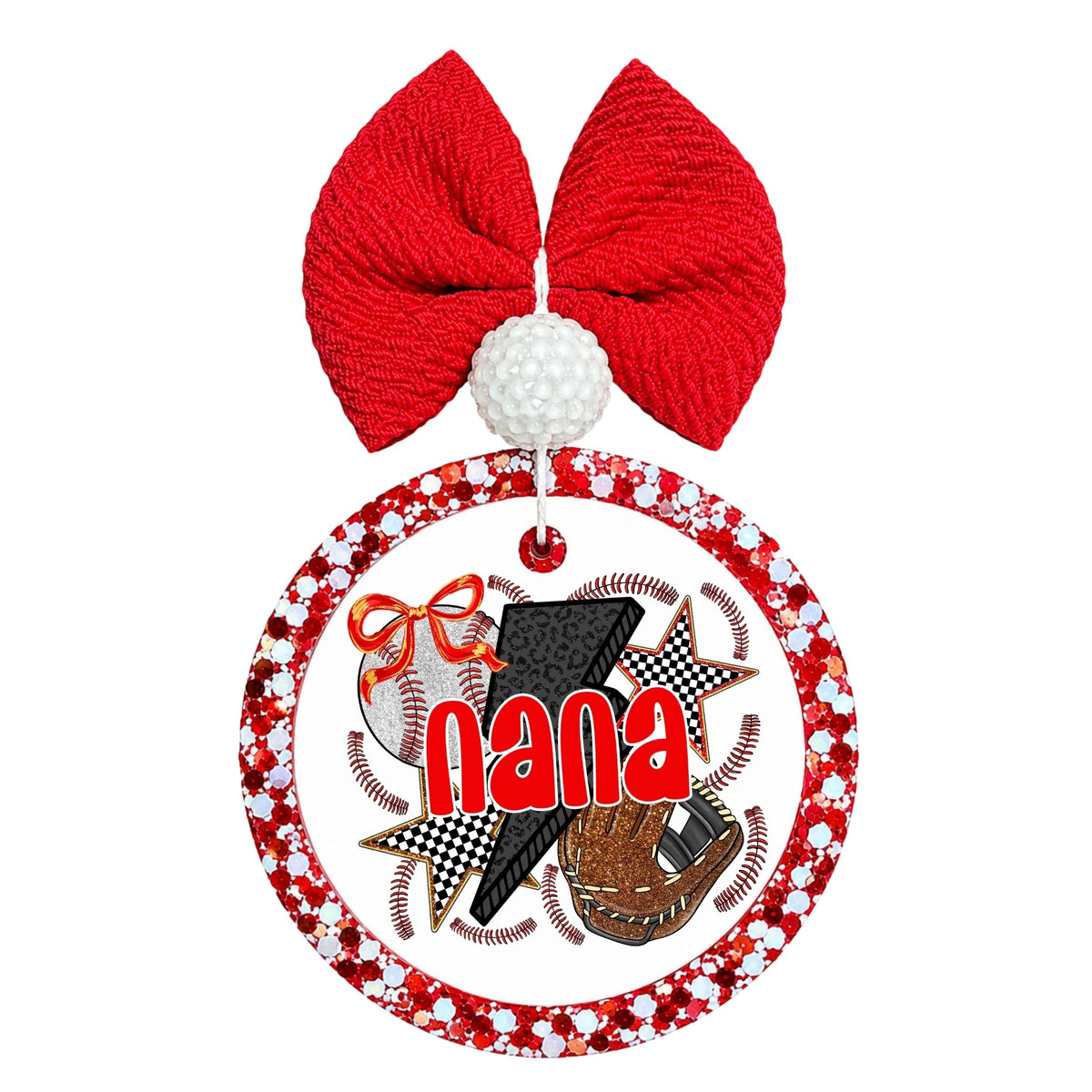 Nana baseball design with bat, glove, stars and baseball stitching.