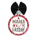 Mama of a Hitter baseball design with leopard print lettering and baseball heart.