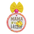 Mama of a Hitter softball design with leopard print lettering and yellow softball heart.