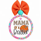 Mama of a Baller basketball design with leopard print lettering and orange basketball.