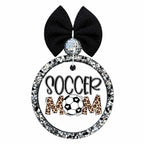 Soccer Mom design with leopard print lettering and black and white soccer ball.