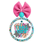 T-Ball Mimi colorful design with baseballs, bows, lightning bolt and checkered stars.