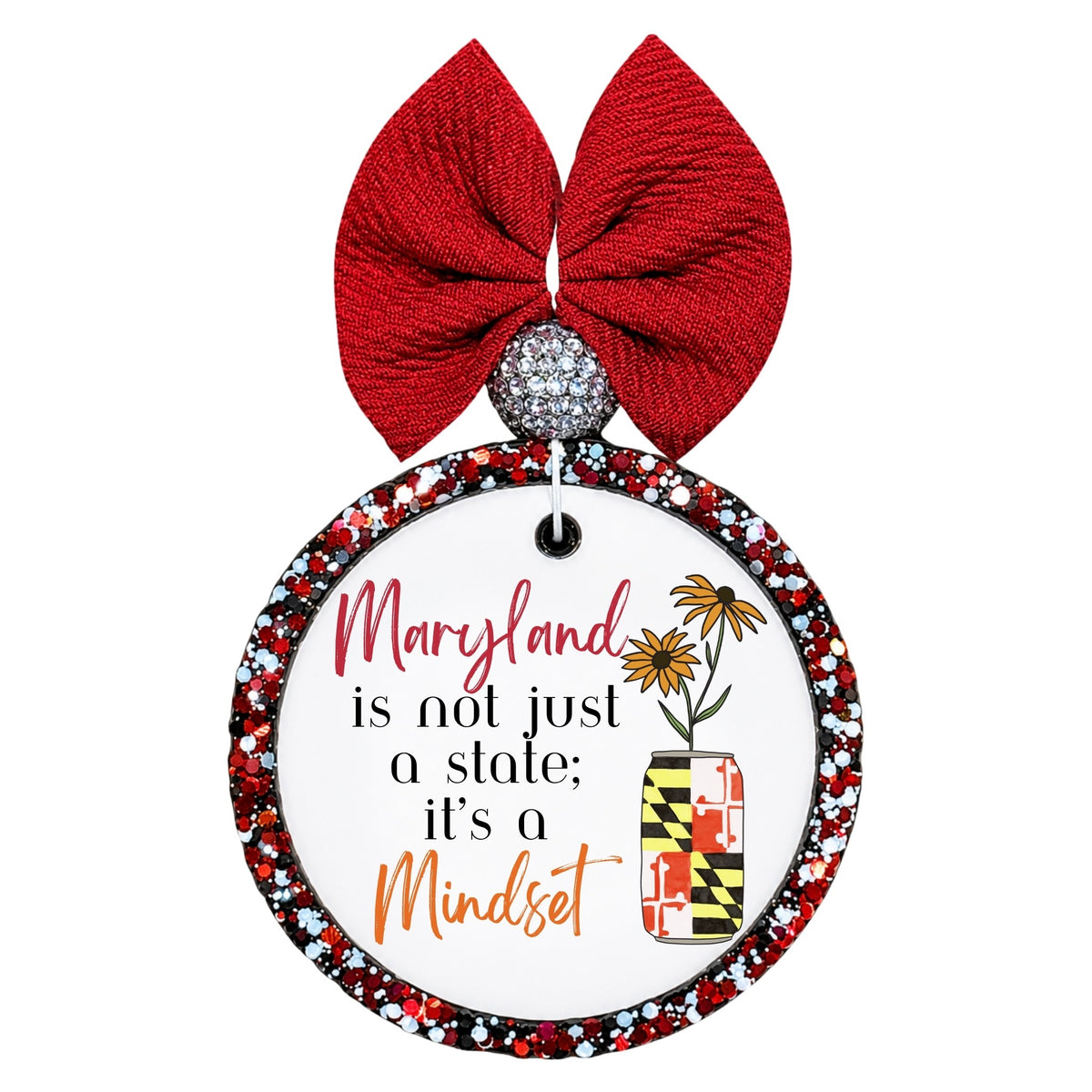Maryland Is Not Just a State It's a Mindset design with Maryland flag tumbler and sunflowers.