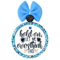 Hold On Let Me Overthink This design with navy script, blue roses and green leaves.