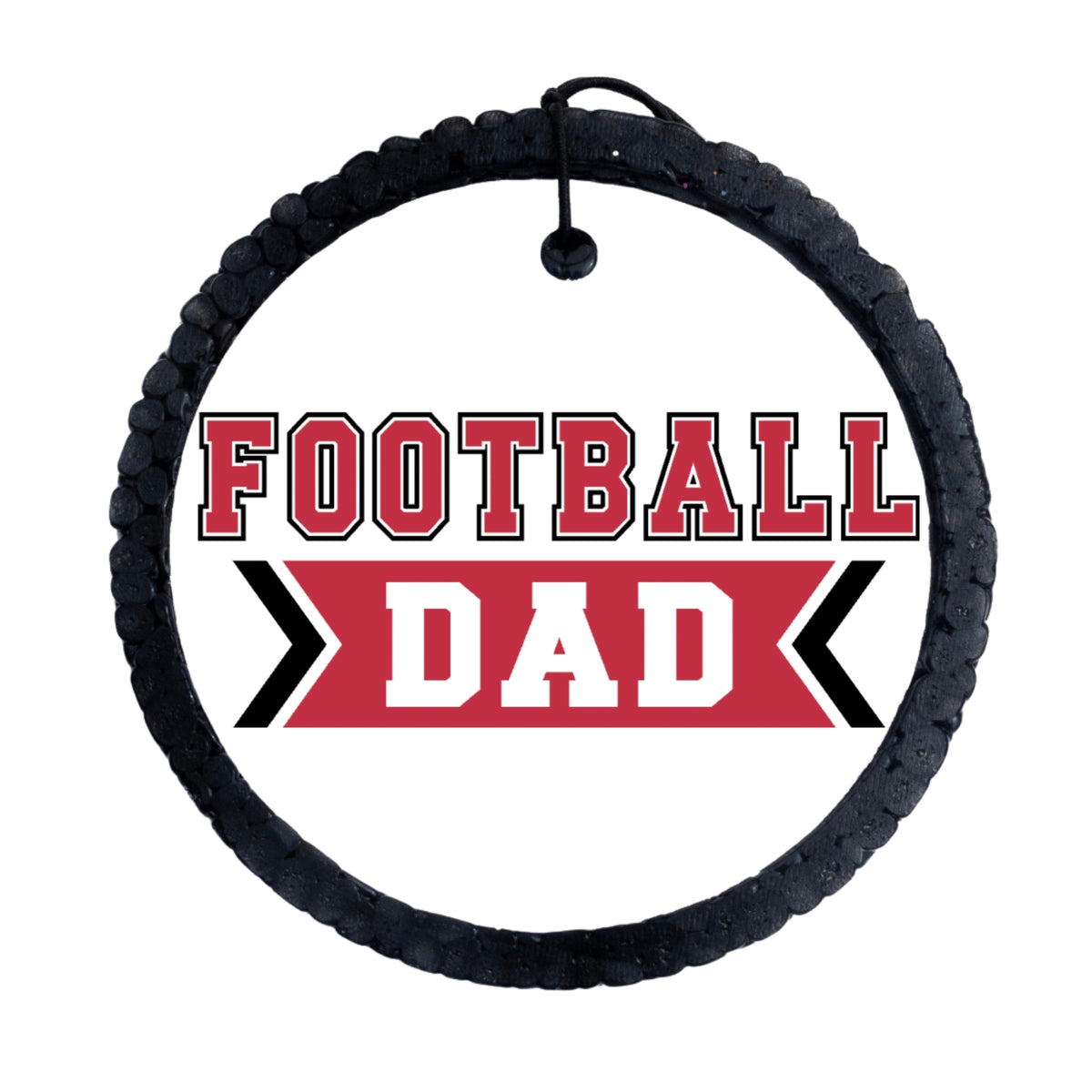 Football Dad red, white and black varsity-style design.