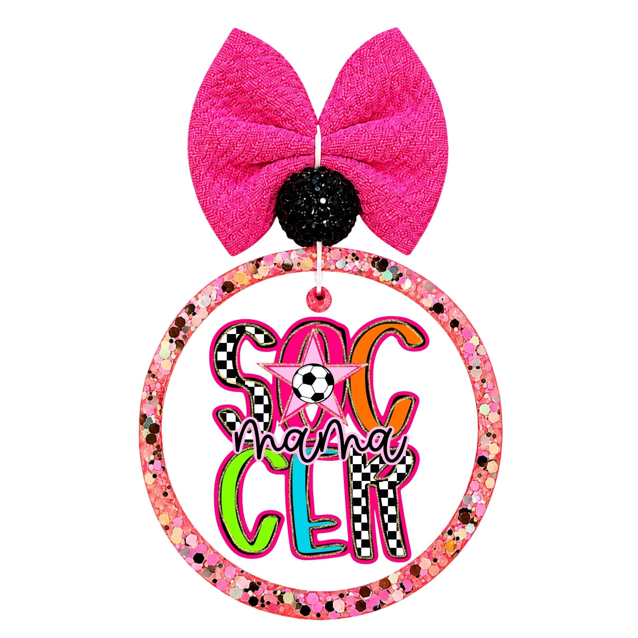 Soccer Mama graphic with colorful letters, soccer ball and star