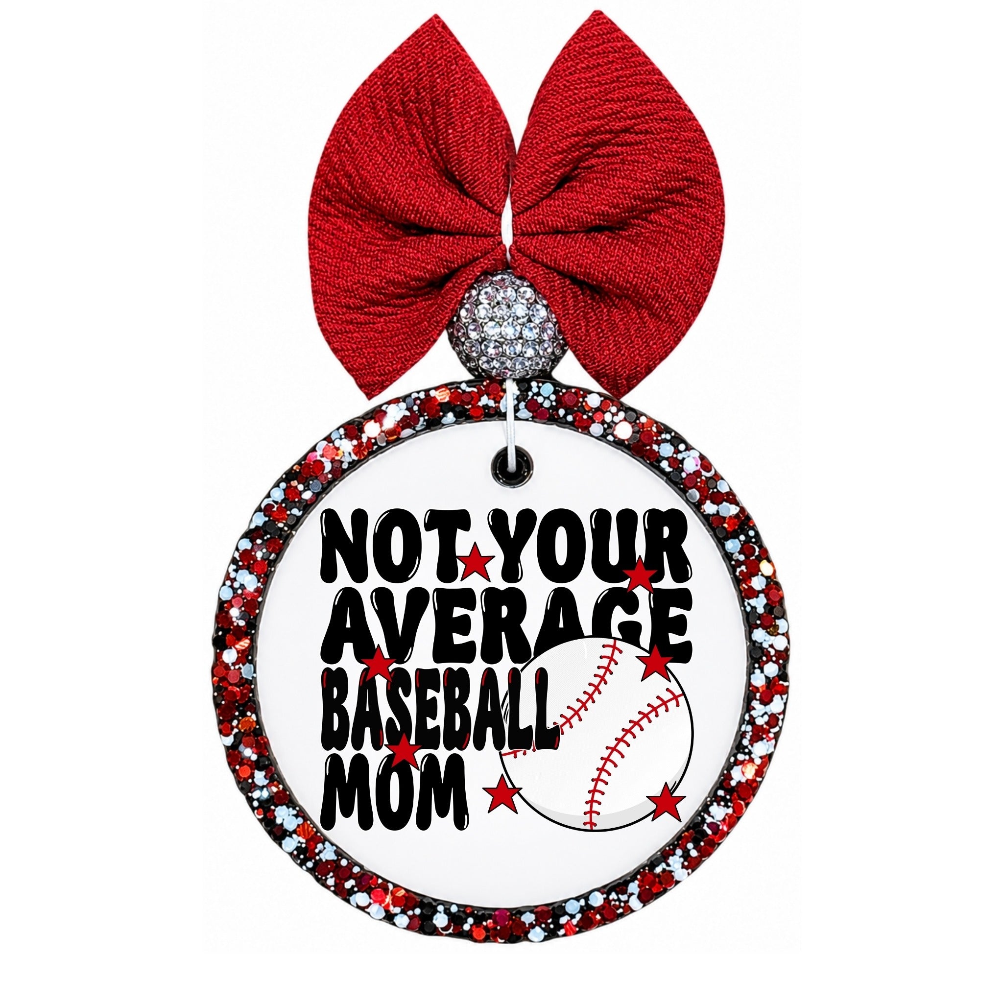 Not Your Average Baseball Mom graphic with baseball and red stars