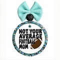 Not your average football mom text with football graphic and stars.