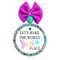 Let's make the world a brighter place text in pastel rainbow lettering.