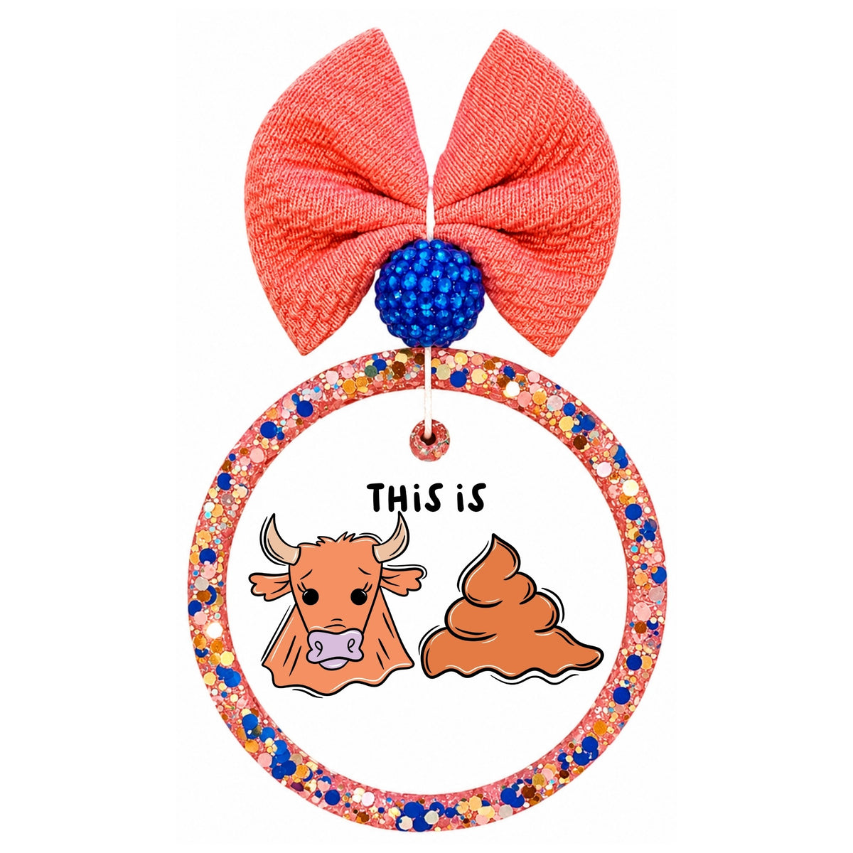This is bull graphic with cartoon cow head and poop emoji-style pile.