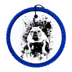 Black and white American bulldog with paint splatter background.