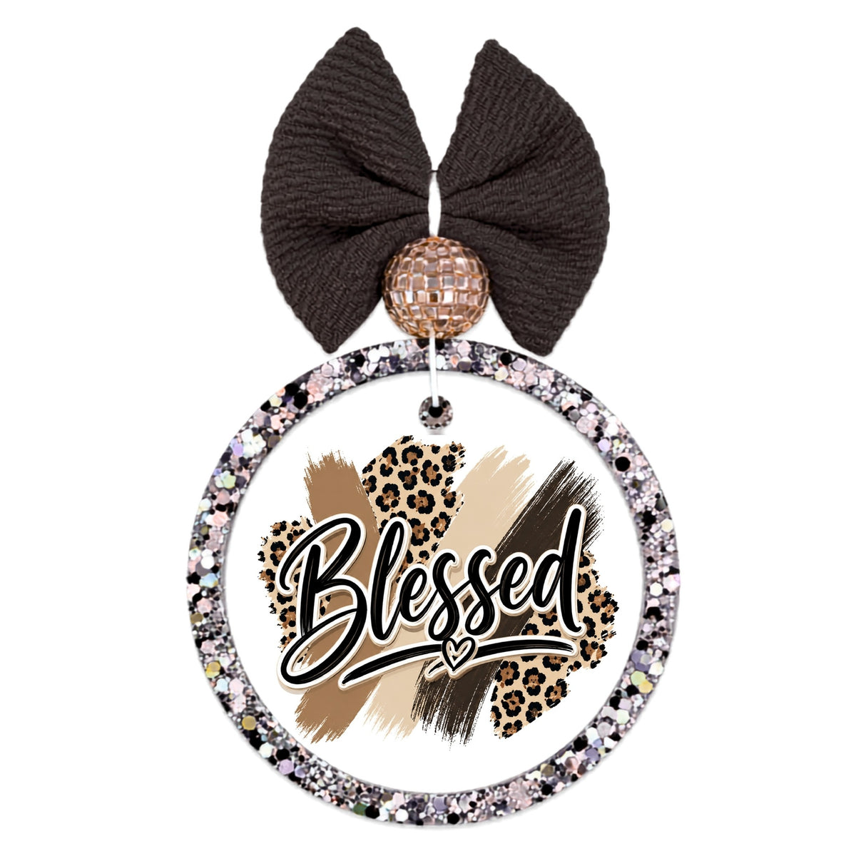 Blessed text over neutral brush strokes with leopard-print accents.