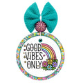 Good Vibes Only text with pastel rainbow, flowers, hearts, and stars.