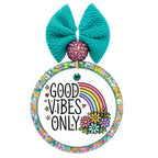 Good Vibes Only text with pastel rainbow, flowers, hearts, and stars.