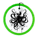 Black octopus silhouette with ink splatter and distressed paint accents.