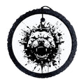 Black pitbull face silhouette with spiked collar and paint splatter accents.