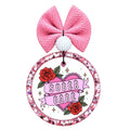 Sober Babe text on pink heart ribbons with red roses and sparkle accents.