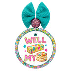Well My text with colorful butter dish and biscuits.