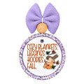Cozy Blankets Leggings Hoodies Fall text with a cozy fall drink, blanket, pumpkins, and leaves.