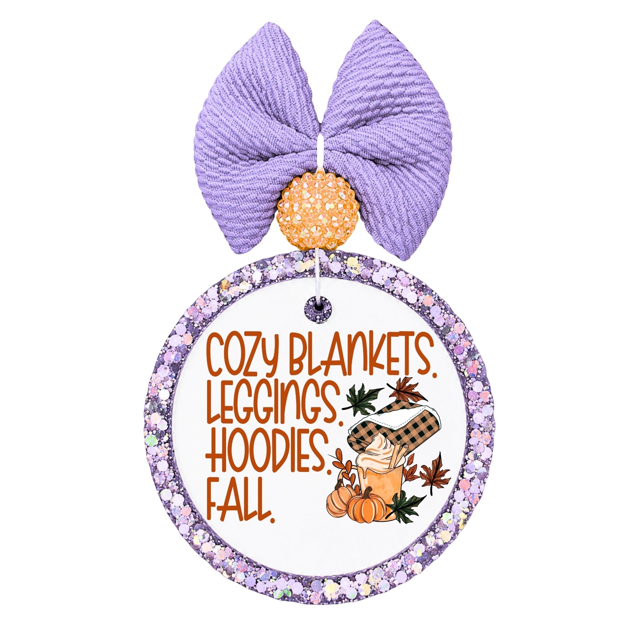 Cozy Blankets Leggings Hoodies Fall text with a cozy fall drink, blanket, pumpkins, and leaves.