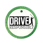 Golf design reading Drive Responsibly with a golfer silhouette.