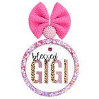 Blessed Gigi lettering with pink color blocks and leopard print accents.