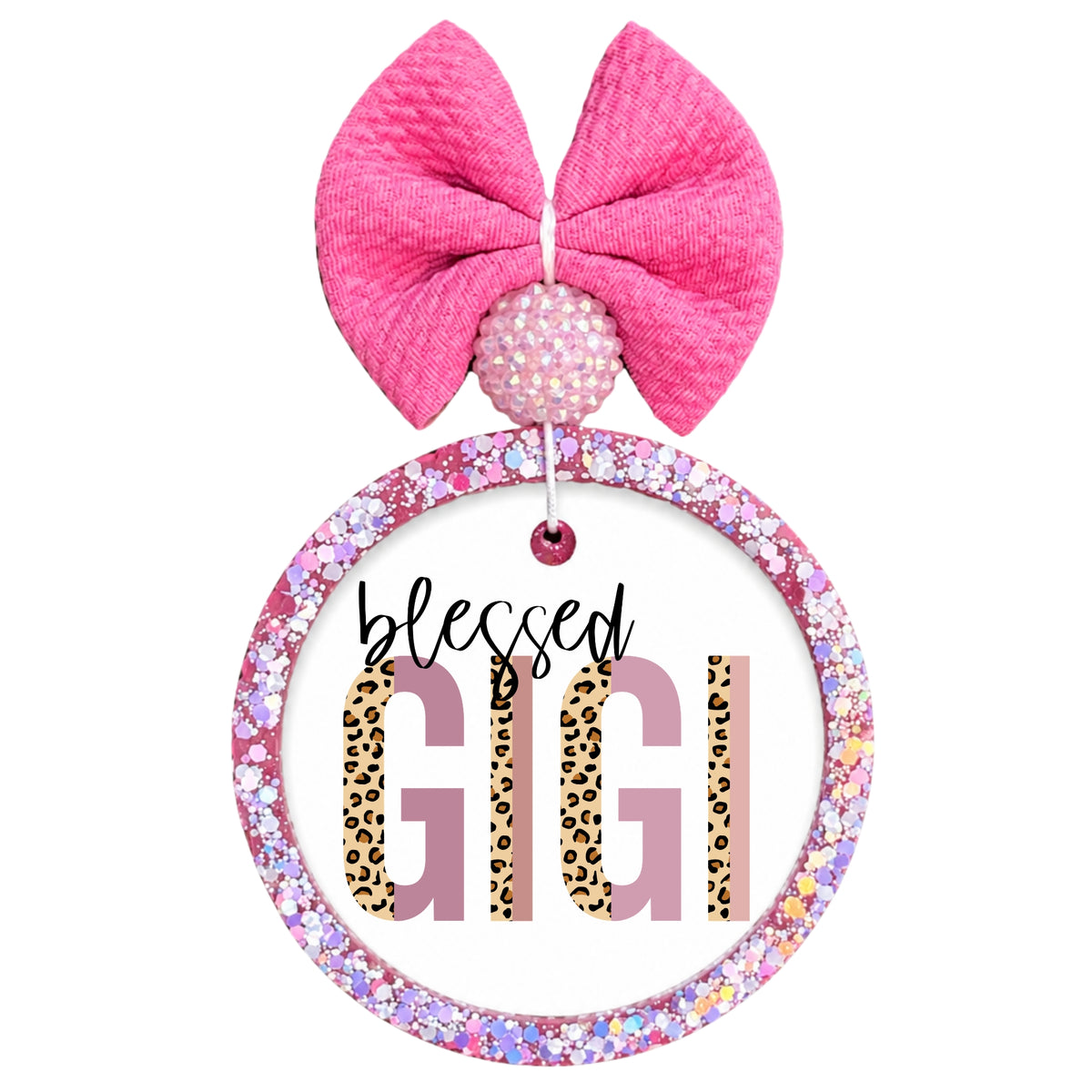 Blessed Gigi lettering with pink color blocks and leopard print accents.