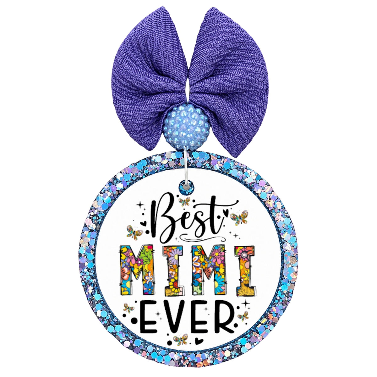 Best Mimi Ever lettering filled with colorful floral patterns and butterfly accents.