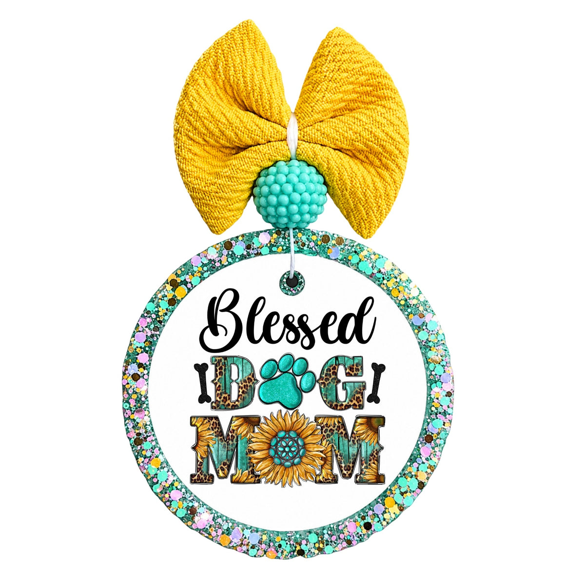 Western sunflower and leopard-print design with the words Blessed Dog Mom.