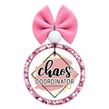Chaos Coordinator lettering with pink brush strokes and gold accents.