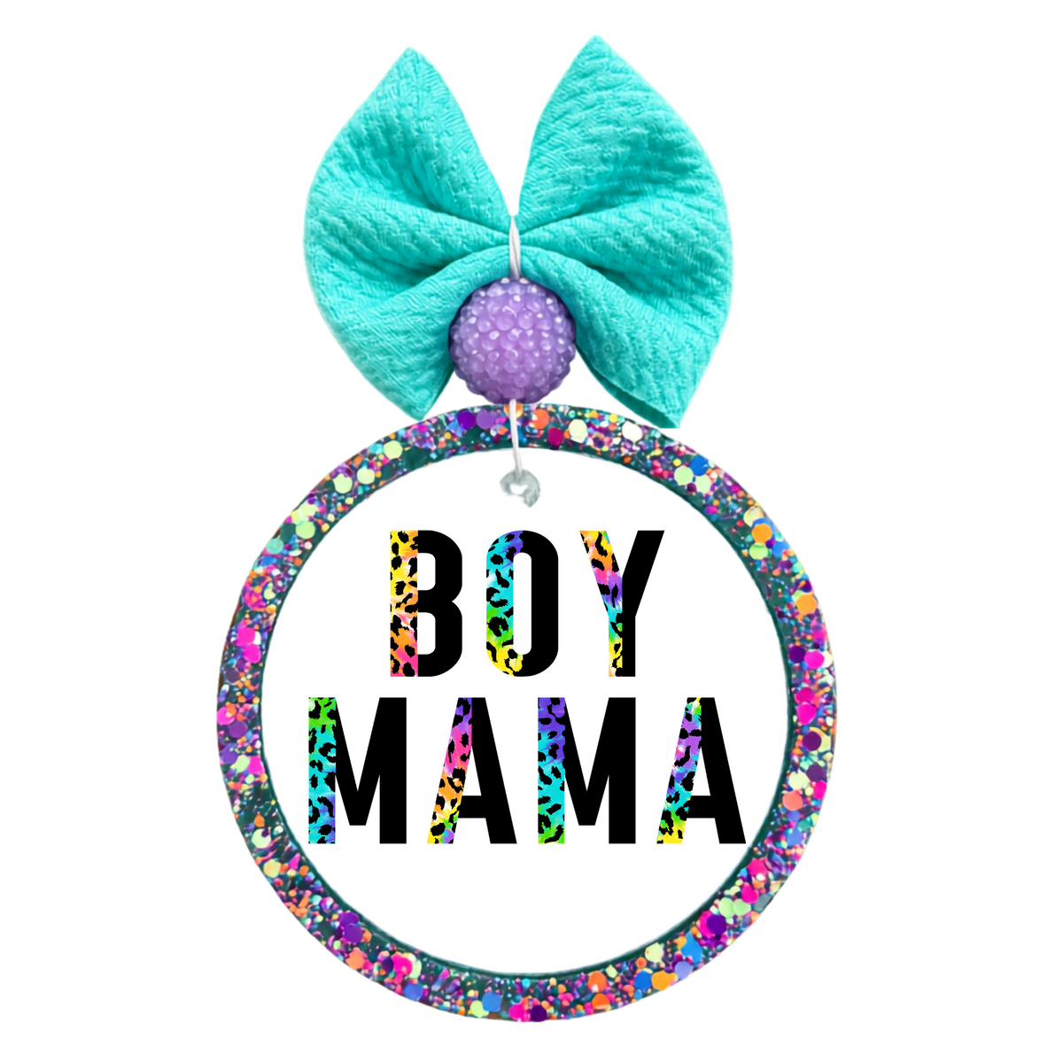 Boy Mama lettering with colorful leopard print accents.