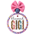 Blessed Gigi lettering with leopard print and muted pink, teal and rust color blocks.