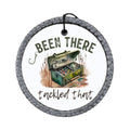 Fishing tackle box design with the words Been There Tackled That.